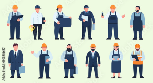 Diverse Professionals in Various Occupations and Uniforms.