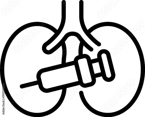 Syringe injecting lungs representing respiratory virus treatment, vaccination and lung cancer cure