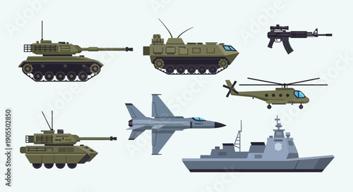 Assorted Military Vehicles and Equipment Set.