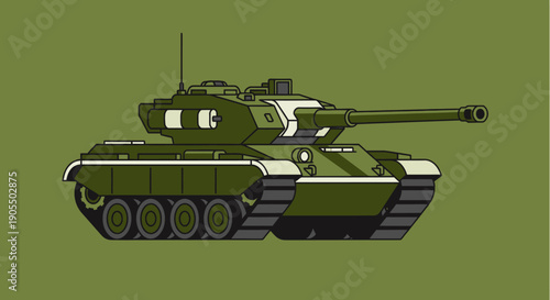 Military Tank Vector Illustration on Green Background.