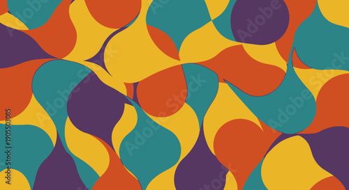 Vibrant colorful abstract pattern with wavy shapes and bright hues.