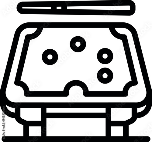 Billiard table with balls and cue stick, representing the popular cue sport played in bars and homes