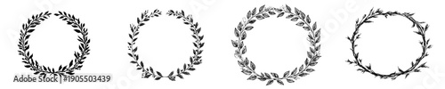Elegant Black and White Laurel Wreath with Leaves
