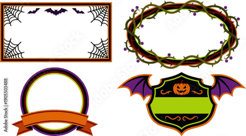 Halloween frames with spider web and vines collection isolated on transparent background