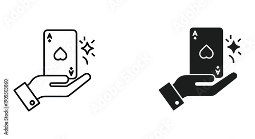 Hand Holding Ace of Spades Playing Card in Black and White Illustration