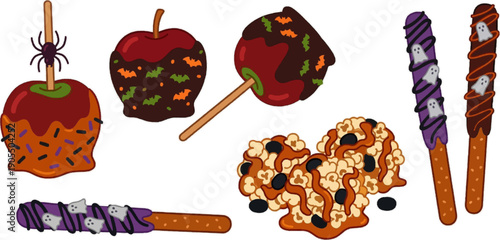 Candy apples and sweet treats collection isolated on transparent background