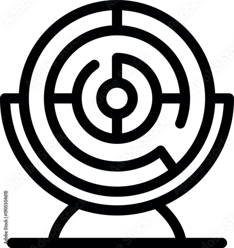 Intricate circular maze in a spherical design, balanced on a stand, offering a challenging puzzle experience