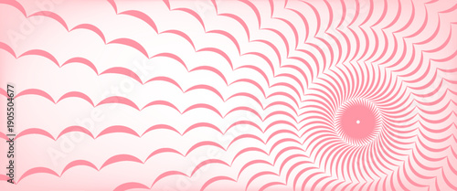 Candy color sunburst background. Abstract pink cream sunbeams design wallpaper. Colorful spinning lines for template, banner, poster, flyer. Sweet rotating cartoon swirl or whirlpool. Vector backdrop
