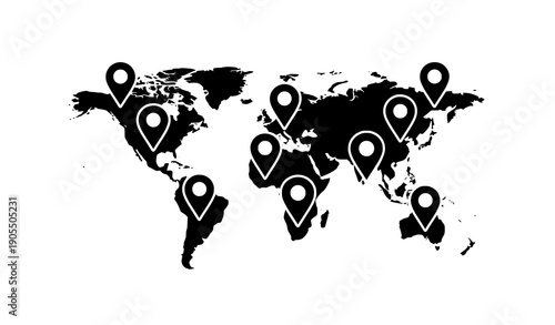 World map navigation symbol with location pins vector
