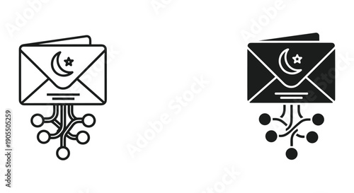 Envelope with Pakistani Flag Icon and Network Connections in Black and White