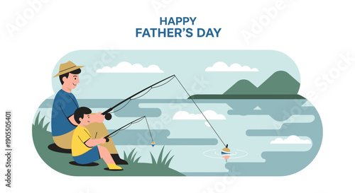 Father and son enjoying fishing together.