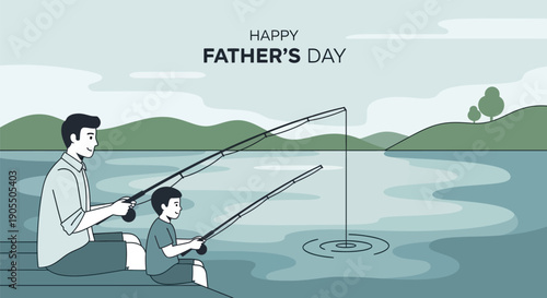 Father and son fishing together outdoors.