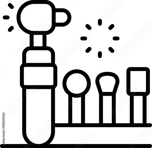 Dental handpiece with various polishing and drilling attachments, used in dental procedures for teeth cleaning and restoration