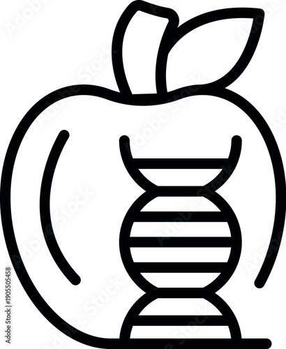 Genetically modified apple showing dna double helix inside, concept of food engineering and genetic research