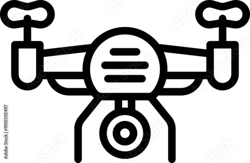 Drone flying showing camera and propellers in line art style