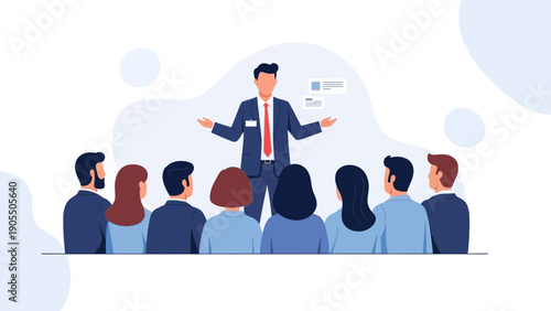 Business Man Presenting to Group of People, Meeting, Conference, Seminar