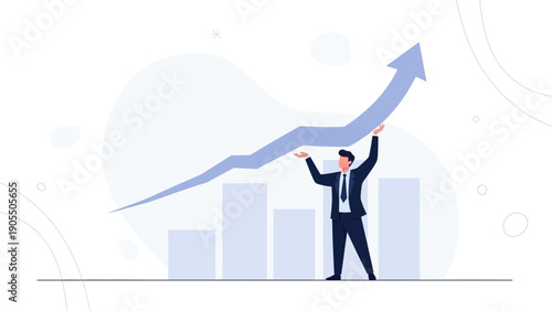 Businessman holding rising arrow graph, business growth concept