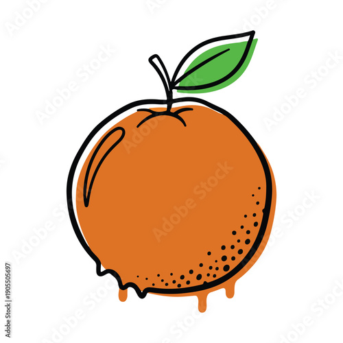 Minimalist orange fruit icon with dripping juice effect and offset style vector