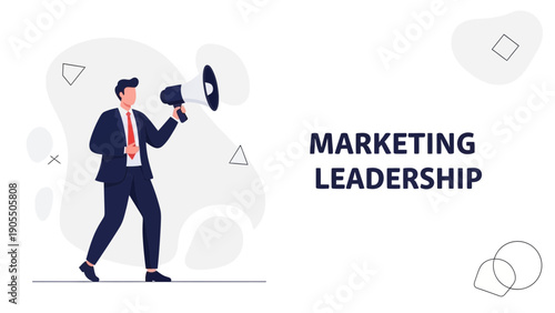 Businessman with Megaphone Announcing Marketing Leadership