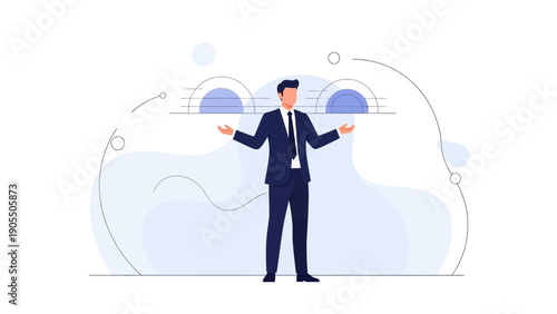 Businessman balancing options, decision making, comparison, abstract background