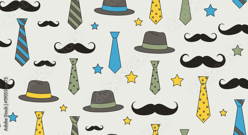 Colorful pattern of hats and ties.