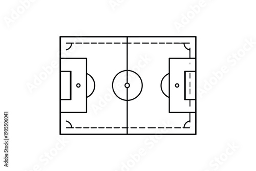 Football field outline with goalposts and center circle for professional sports match