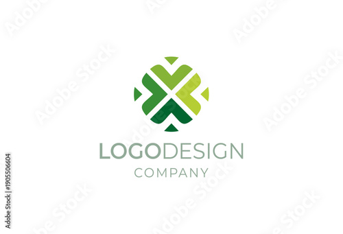 Dynamic green circular logo design featuring interwoven heart and leaf motifs, symbolizing interconnectedness, growth, and sustainable well-being, perfect for a modern eco-conscious brand or business