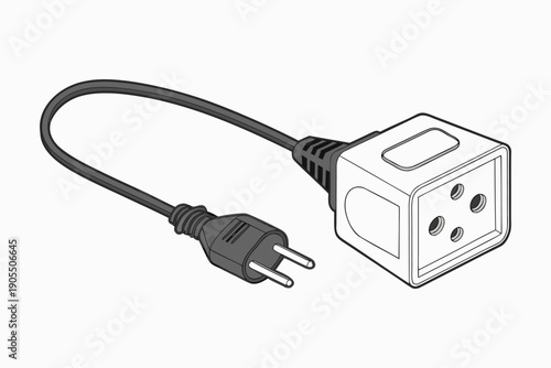 Electric socket with a plug in black color. Electric plug and outlet socket unplugged. Connection and disconnection concept with wire, cable on White Background.