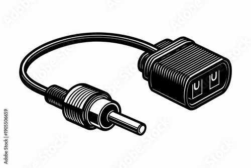 Electric socket with a plug in black color. Electric plug and outlet socket unplugged. Connection and disconnection concept with wire, cable on White Background.