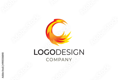Abstract fiery letter C logo with the text LOGODESIGN COMPANY below, suitable for branding and graphic design services