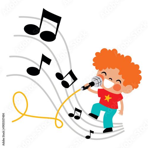 Little Cartoon Kid Playing Music