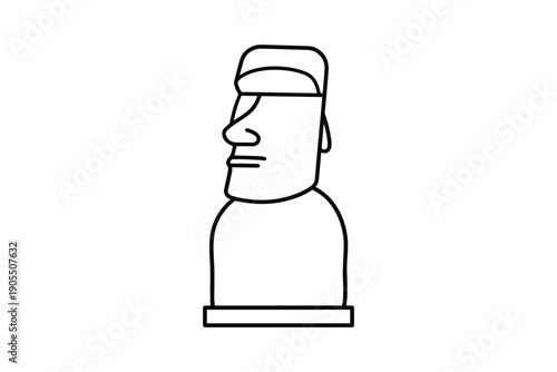 Moai statue line art illustration depicting famous easter island monolithic human figures for tourism concepts