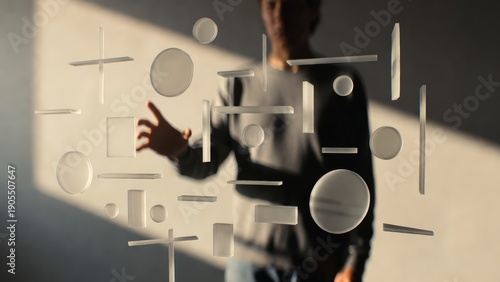 Future Vision Concept of a Man Interacting with a Frosted Glass User Interface