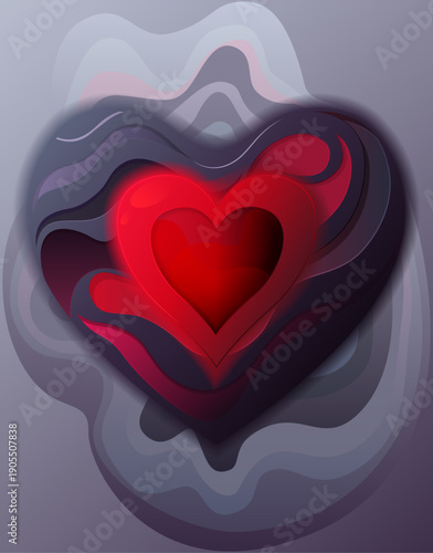 Red glowing heart on abstract background