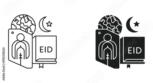 Eid Greeting Card Design with Islamic Symbols and Book