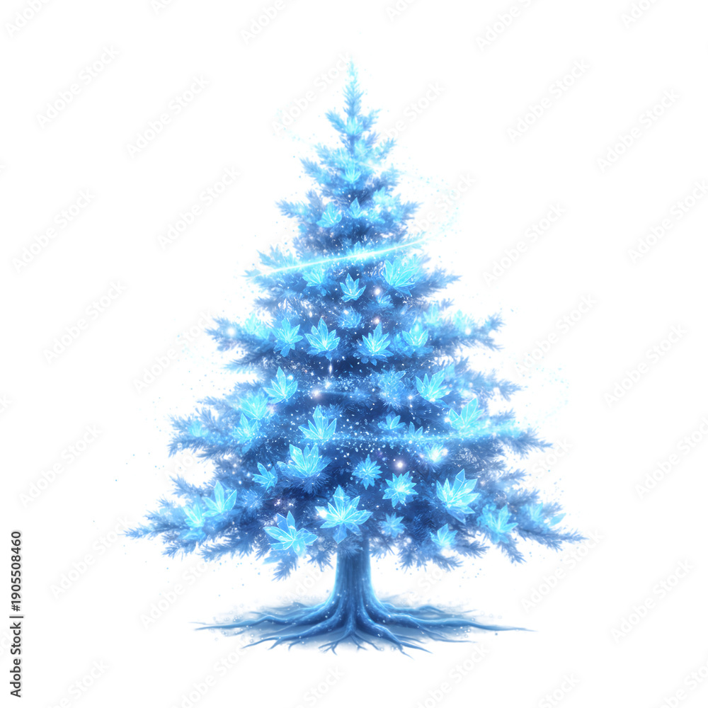 Fototapeta premium Sparkling Blue Christmas Tree with Ice Crystal Accents and Lights