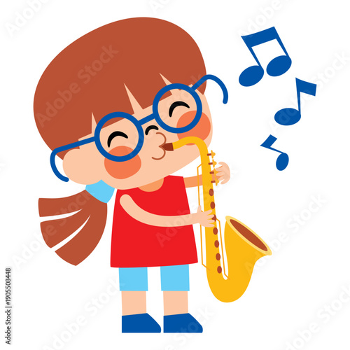 Little Cartoon Kid Playing Music