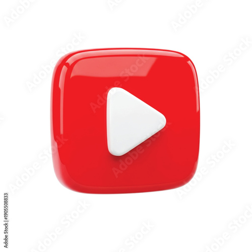 Red, glossy 3D square with rounded edges featuring a white play button in the center, resembling a modern version of a video platform icon.