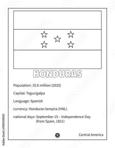 Honduras Flag Educational Worksheet for Kids