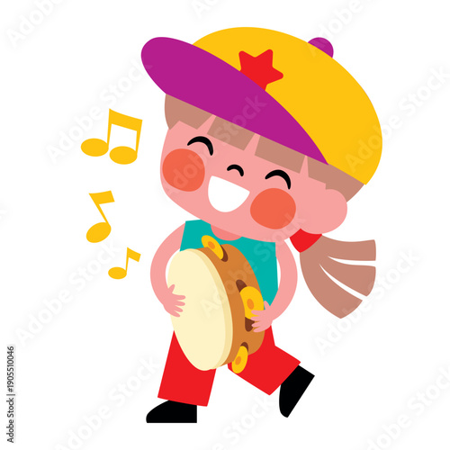 Little Cartoon Kid Playing Music