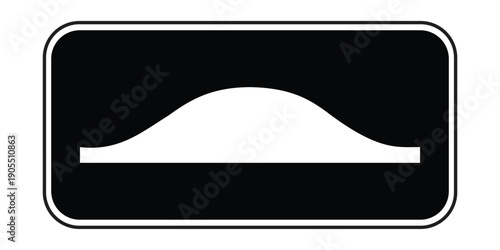 Inverted Monochrome Speed Hump Road Sign – White Traffic Calming Silhouette on Black Background for Residential Safety and Speed Control