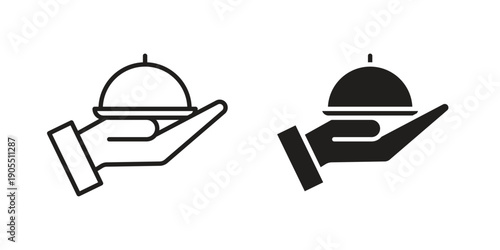 Hand holding tray icon linear style symbols for mobile concept and web design.