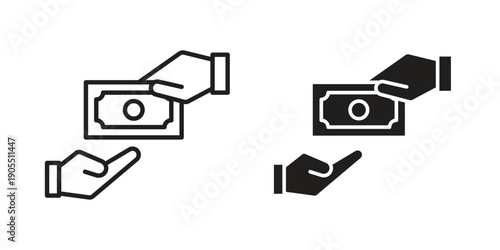 Hand money exchange icon linear style symbols for mobile concept and web design.