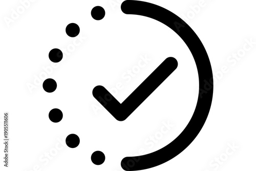 Simple black clock icon with checkmark on transparent background, Untitled (9 x 6 in) (8).svg, viewed from directly above