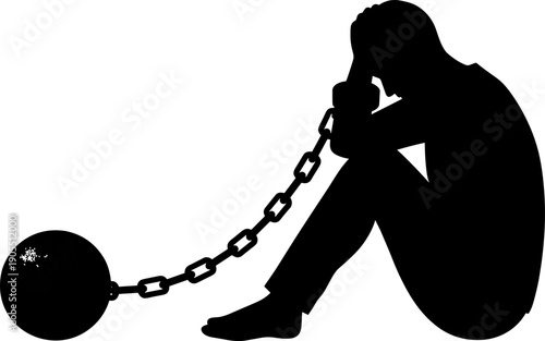 Mental Health Black silhouette illustration of a man and woman with a girl and chains