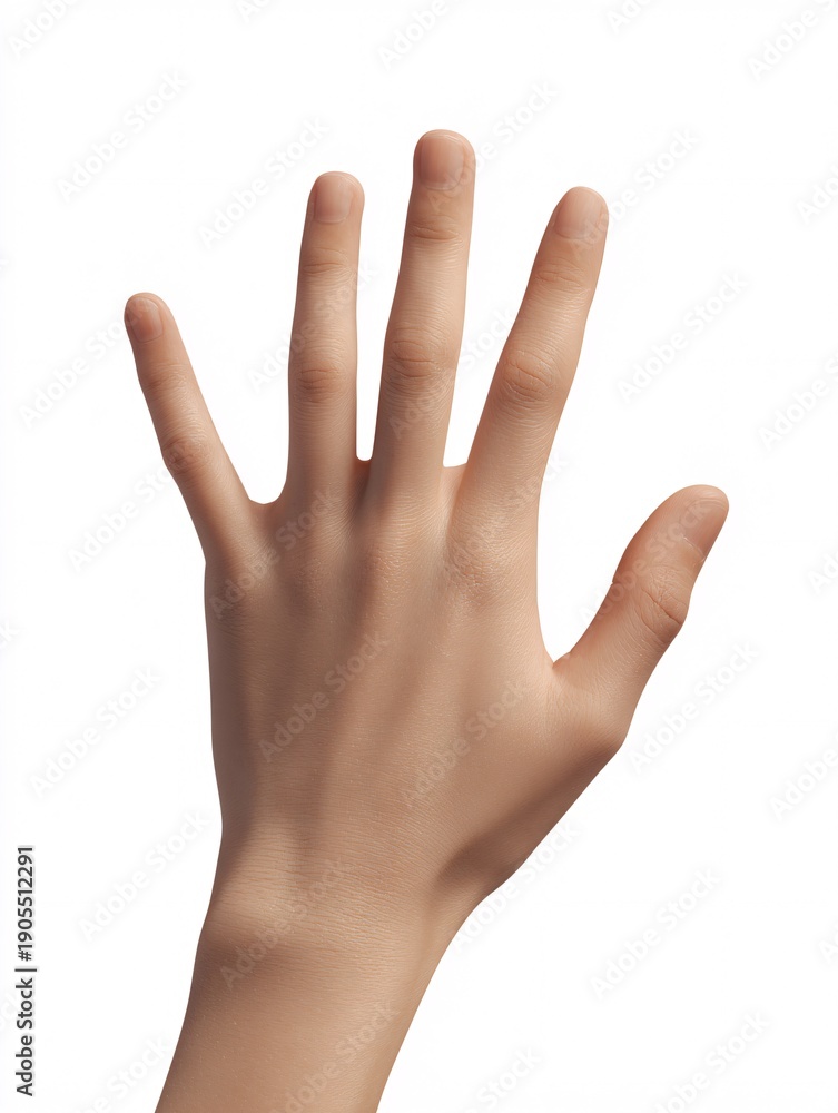 Fototapeta premium Human hand open palm gesture isolated on white background minimal design