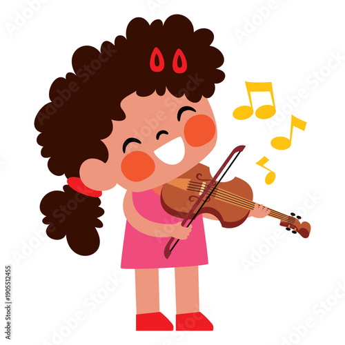 Little Cartoon Kid Playing Music