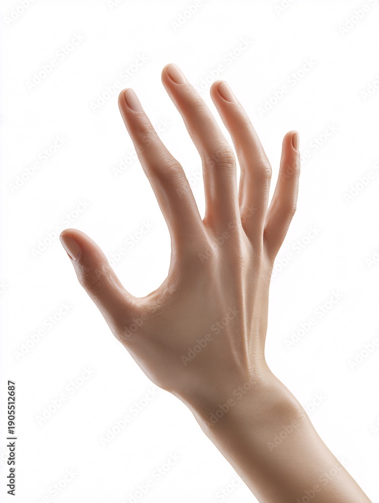 Fototapeta premium Human hand reaching forward isolated on white background minimal gesture concept