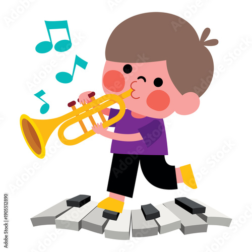 Little Cartoon Kid Playing Music