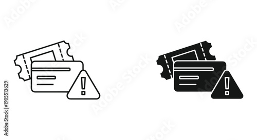 Warning Sign with Tickets Icon in Black and White Style